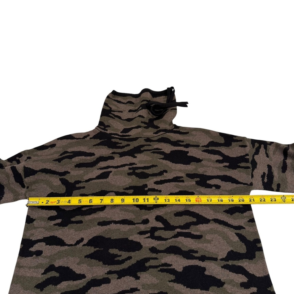 Rachel Zoe Womens Camo Knit Funnel Neck Drawstring Sweater Olive Black Medium - Picture 5 of 6
